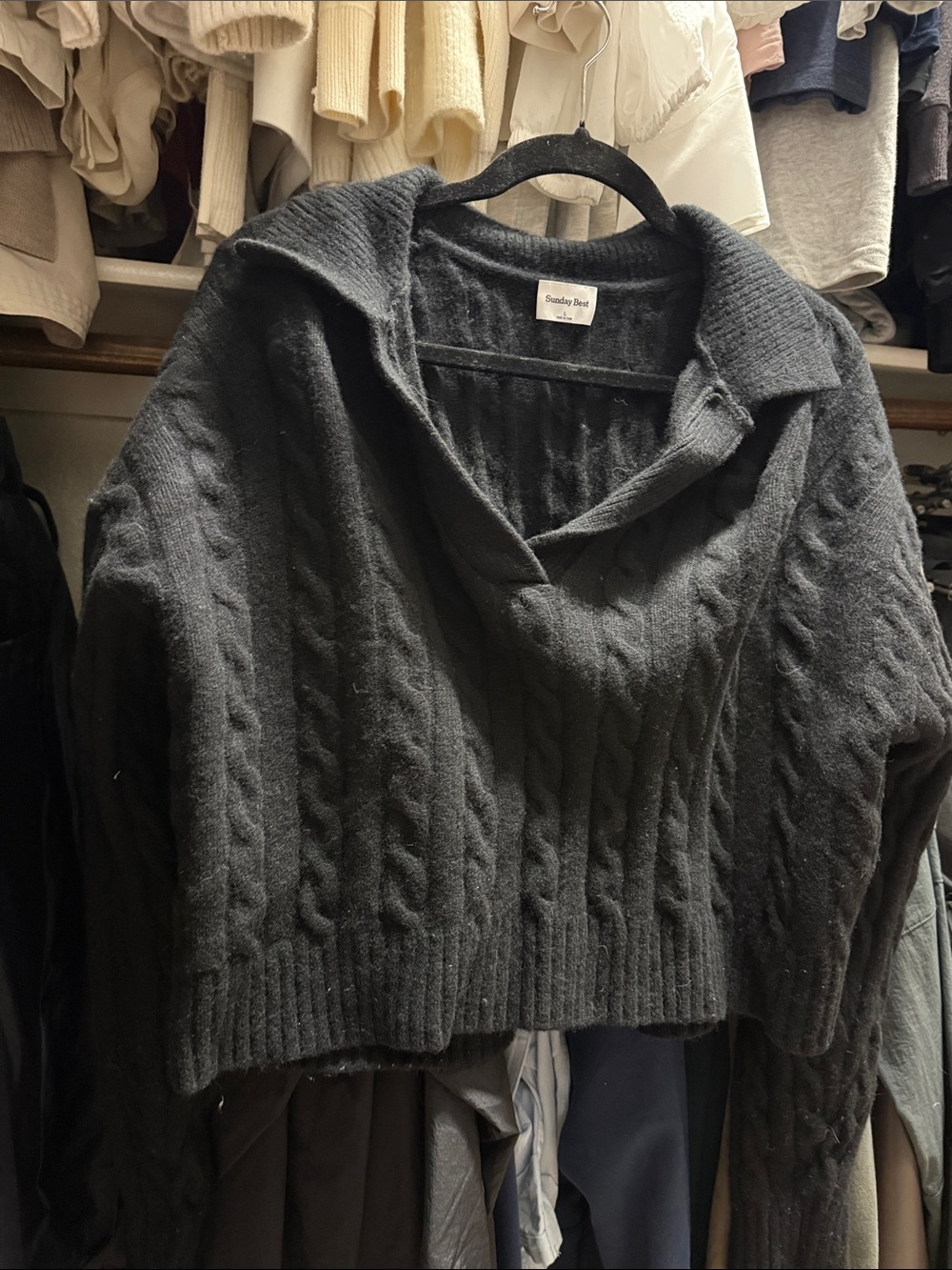 Sunday Best Charcoal Cable Knit Collared Sweater-Style Pullover